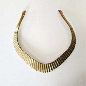 Vintage Brass Textured Rigid V-Shaped Egyptian Cleopatra Style Collar Necklace